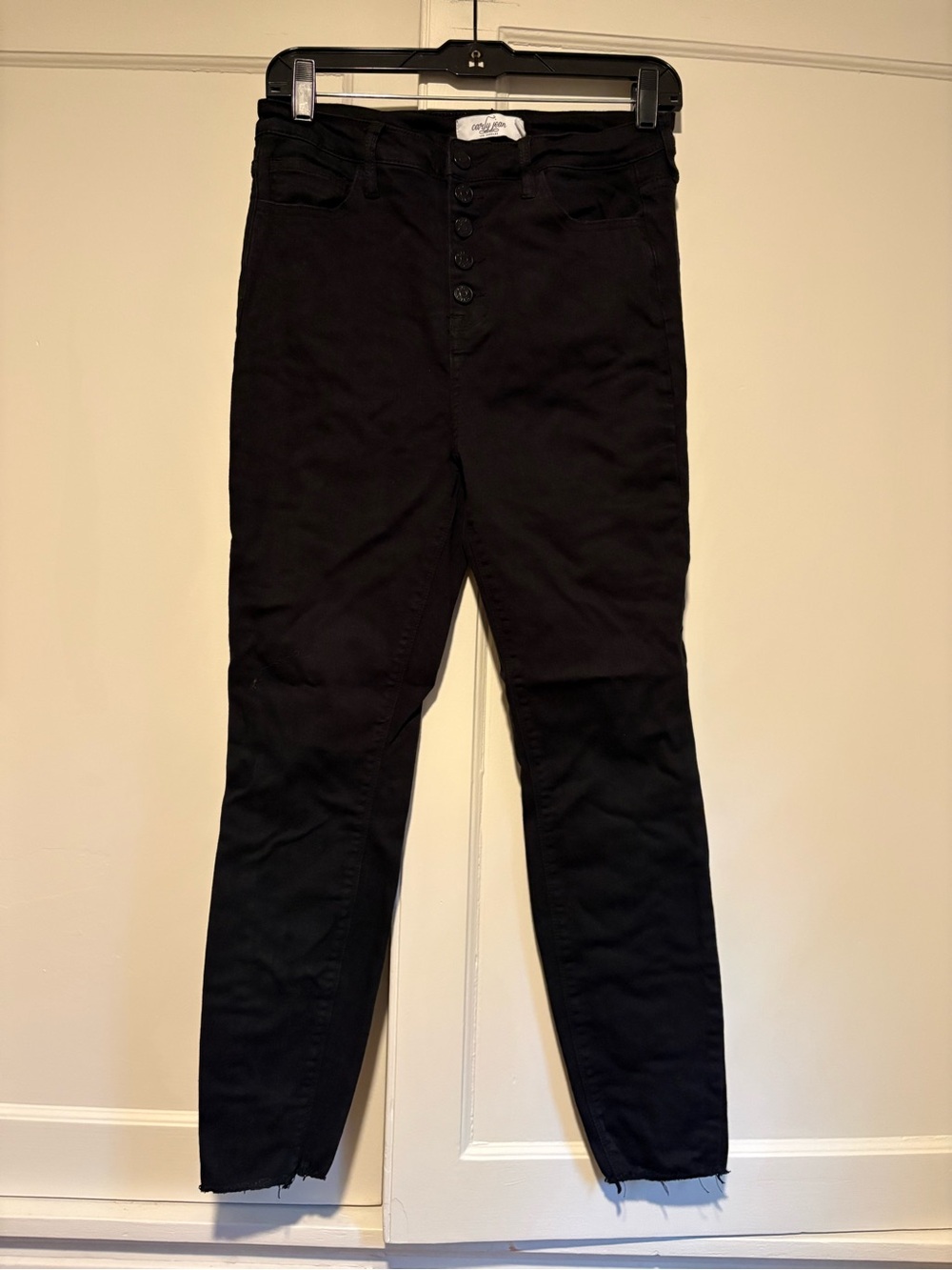 Carly Jean Women’s Black High-Rise Skinny Jeans with Button Fly
